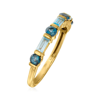 .70 ct. t.w. Baguette and Round Tonal Blue Topaz Ring in 14kt Yellow Gold