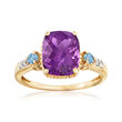 2.50 Carat Amethyst and .10 ct. t.w. Swiss Blue Topaz Ring with Diamond Accents in 14kt Yellow Gold 