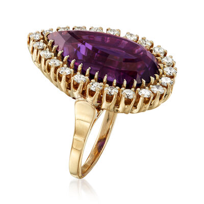 C. 1970 Vintage 11.50 Carat Amethyst and 1.10 ct. t.w. Diamond Ring in 14kt Yellow Gold