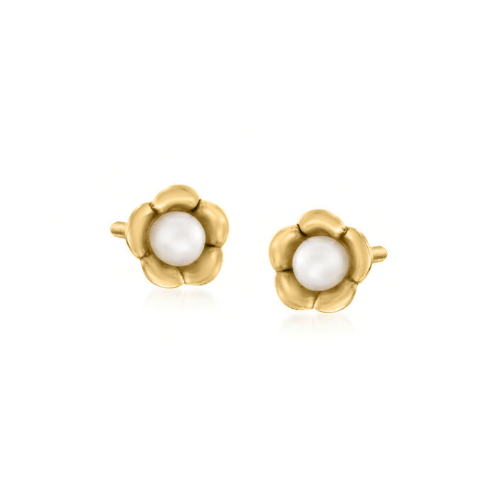 Child's 2-2.5mm Cultured Pearl Flower Stud Earrings in 14kt Yellow Gold