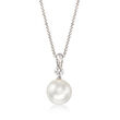 C. 1990 Vintage 10mm Cultured Pearl and .20 Carat Diamond Pendant Necklace in 18kt White Gold