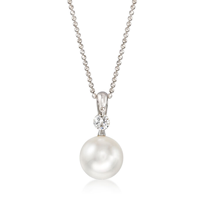 C. 1990 Vintage 10mm Cultured Pearl and .20 Carat Diamond Pendant Necklace in 18kt White Gold