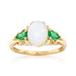 Opal and .30 ct. t.w. Emerald Ring with Diamond Accents in 18kt Yellow Gold