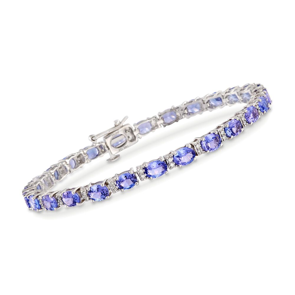 8.50 ct. t.w. Tanzanite and .27 ct. t.w. Diamond Bracelet in 14kt White Gold. 7&quot;