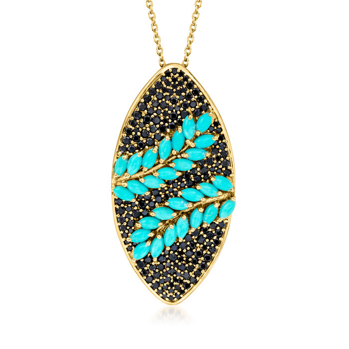 Turquoise and 1.70 ct. t.w. Black Spinel Pendant Necklace in 18kt Gold Over Sterling