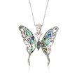 Abalone Shell Butterfly Pendant Necklace in Sterling Silver