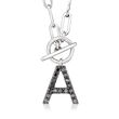 Black Diamond Initial Paper Clip Link Toggle Necklace in Sterling Silver 16-inch  (A)
