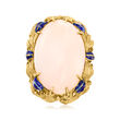 C. 1970 Vintage Pink Coral Ring with Blue Enamel in 18kt Yellow Gold
