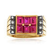 C. 1950 Vintage 2.70 ct. t.w. Synthetic Ruby and .12 ct. t.w. Diamond Ring in 18kt Yellow Gold