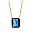 Black Onyx and 2.10 Carat Swiss Blue Topaz Necklace in 18kt Gold Over Sterling