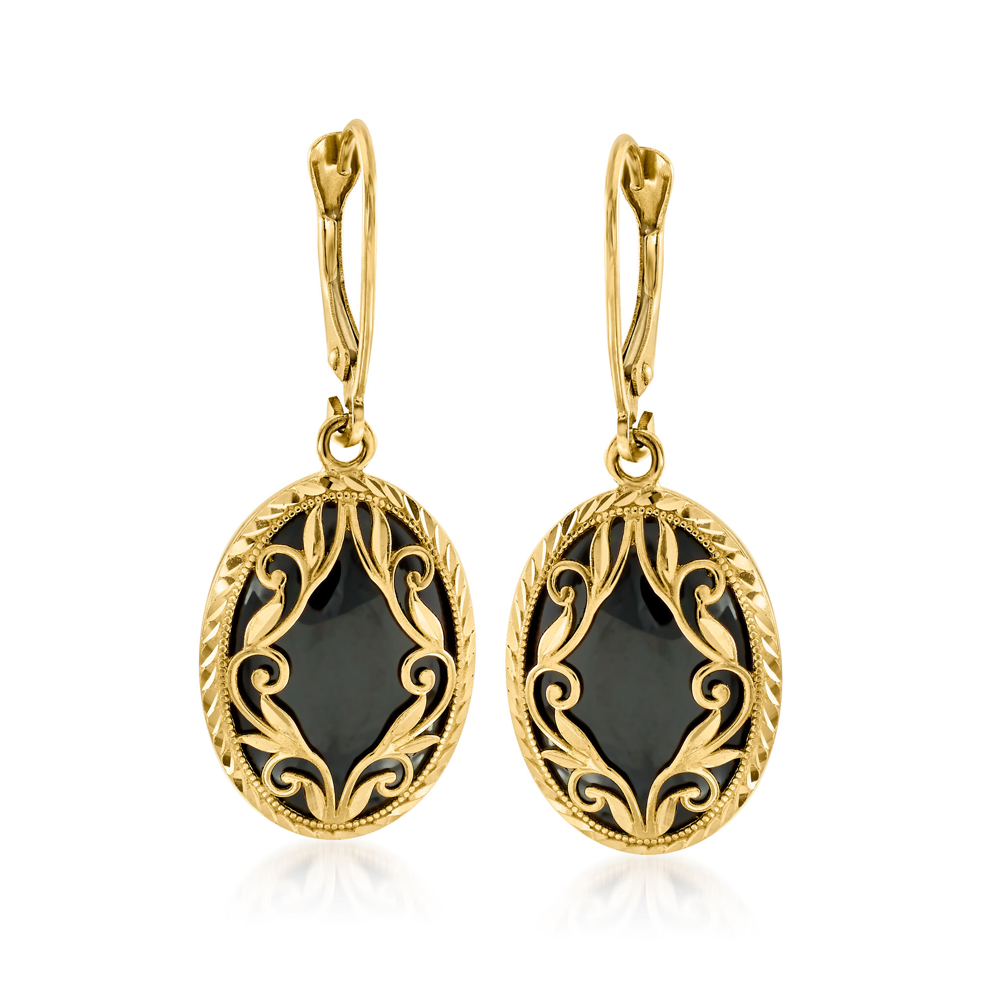 Details about   Real 14kt Yellow Gold Onyx with U Threader Earrings