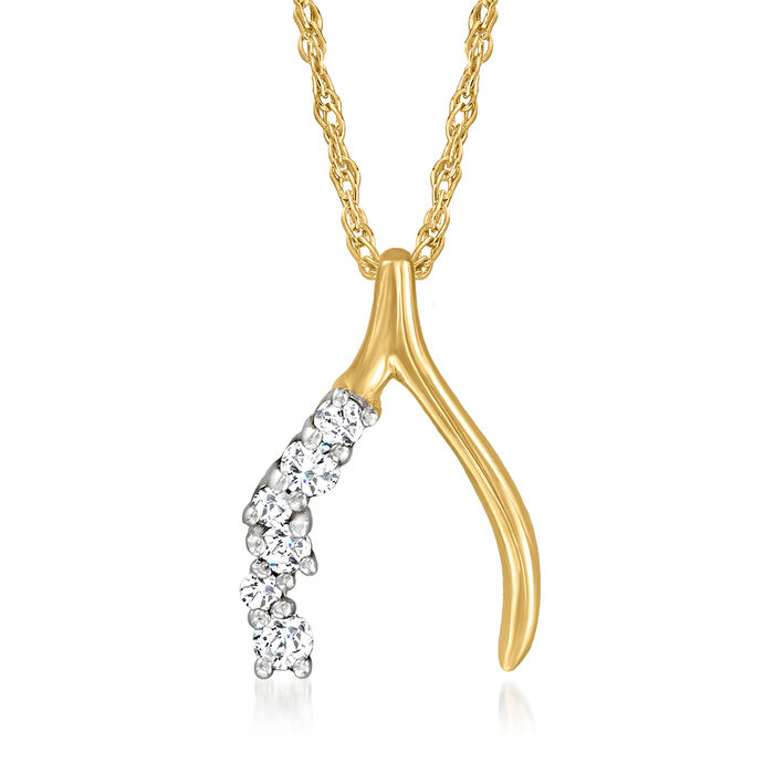 Charles Garnier &quot;Luxe&quot; Diamond-Accented Wishbone Pendant Necklace in 14kt Yellow Gold