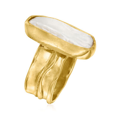 20x8mm Cultured Baroque Pearl Ring in 18kt Gold Over Sterling