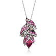 Le Vian 1.00 Carat Raspberry Rhodolite and .50 ct. t.w. Bubble Gum Pink Sapphire Floral Pendant Necklace with Chocolate and Vanilla Diamond Accents in 14kt Vanilla Gold