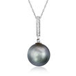 12-13mm Black Cultured Tahitian Pearl Pendant Necklace with Diamond Accents in 14kt White Gold