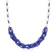 8-8.5mm Cultured Pearl and Lapis Bead Necklace in 18kt Gold Over Sterling
