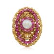 C. 1970 Vintage 7mm Cultured Pearl and 1.60 ct. t.w. Ruby Ring in 18kt Yellow Gold