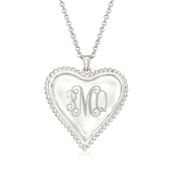 Sterling Silver Personalized Beaded Heart Pendant Necklace