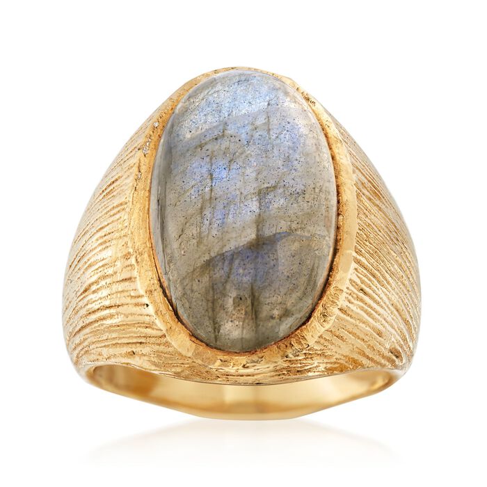 Cabochon Labradorite Textured Ring in 18kt Gold Over Sterling