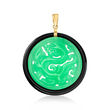 Jade and Black Agate Dragon Circle Pendant with 14 Yellow Gold