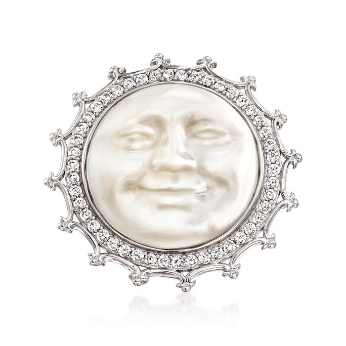 Mother-of-Pearl Man in the Moon Ring with 1.90 ct. t.w. White Zircon in Sterling Silver