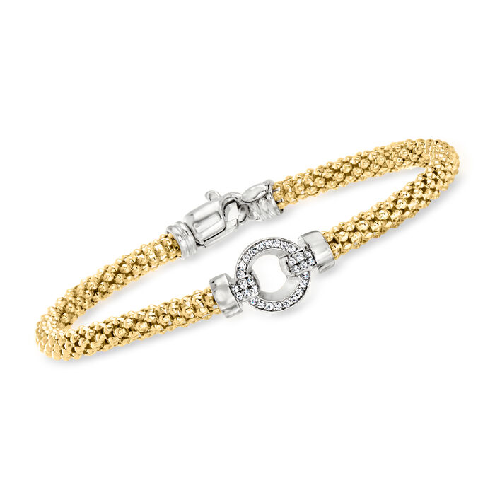 Italian .19 ct. t.w. CZ Popcorn-Link Bracelet in Sterling Silver and 18kt Gold Over Sterling