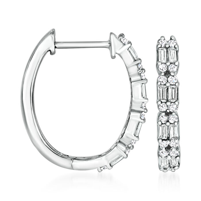 .50 ct. t.w. Round and Baguette Diamond Hoop Earrings in 14kt White Gold