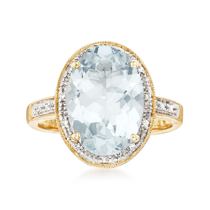 4.20 Carat Aquamarine Ring with Diamond Accents in 14kt Yellow Gold