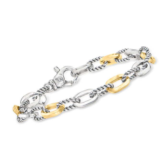 Phillip Gavriel &quot;Italian Cable&quot; Sterling Silver Paper Clip Link Bracelet with 18kt Yellow Gold