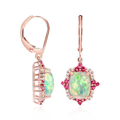 Ethiopian Opal and .40 ct. t.w. Ruby Drop Earrings with .11 ct. t.w. Diamonds in 14kt Rose Gold