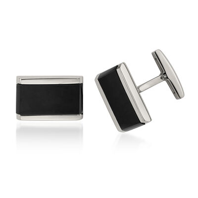 Black Onyx Cuff Links in Stainless Steel #954175