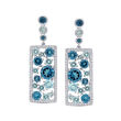6.55 ct. t.w. London and Sky Blue Topaz Drop Earrings with .58 ct. t.w. Diamonds in 14kt White Gold