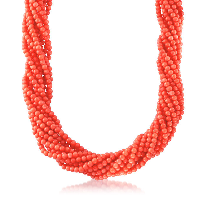 Multi-Strand Coral Bead Necklace in 18kt Gold Over Sterling Silver