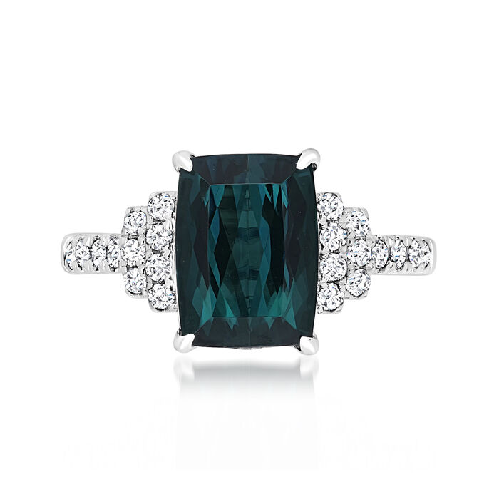 3.40 Carat Blue Tourmaline Ring with .31 ct. t.w. Diamonds in 14kt White Gold