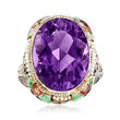 C. 1950 Vintage 14.50 Carat Amethyst and Seed Pearl Ring with Multicolored Enamel in 14kt White Gold
