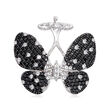 6.50 ct. t.w. Black Spinel and 2.30 ct. t.w. White Topaz Butterfly Double Ring in Sterling Silver