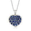 3.80 ct. t.w. Sapphire and .33 ct. t.w. Diamond Heart Pendant Necklace in Sterling Silver