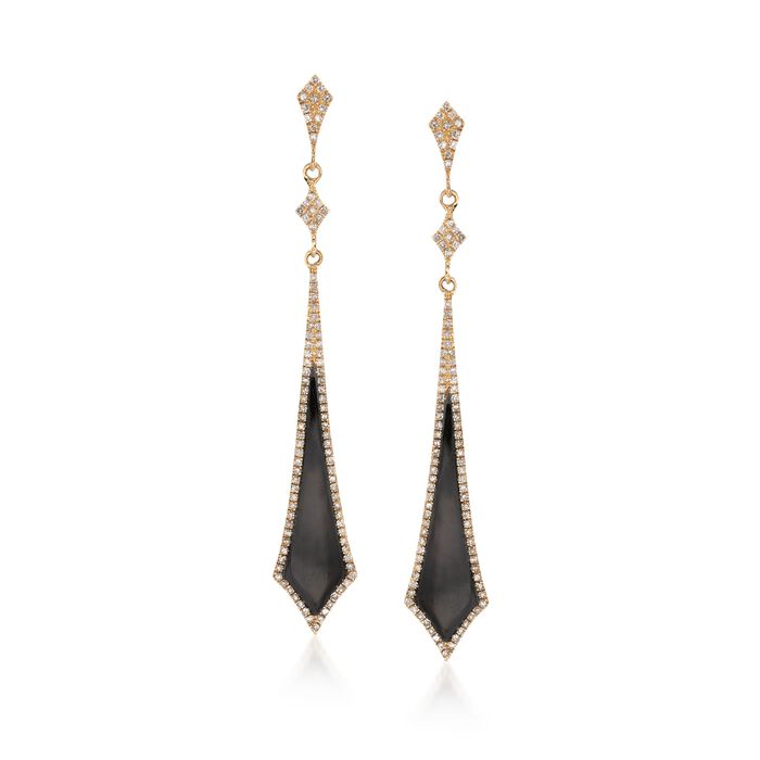 Black Onyx and .44 ct. t.w. Diamond Drop Earrings in 14kt Yellow Gold