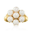 C. 1990 Vintage 5.5mm Cultured Pearl Flower Ring in 14kt Yellow Gold