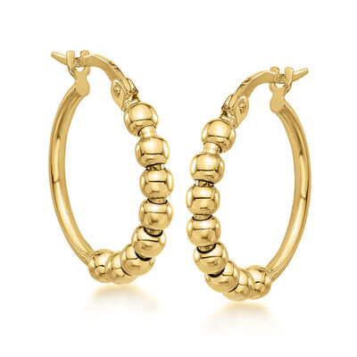 Italian 14kt Yellow Gold Beaded Hoop Earrings