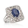3.10 Carat Sapphire and .26 ct. t.w. Diamond Openwork Ring in Sterling Silver