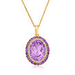10.00 ct. t.w. Amethyst and .22 ct. t.w. Diamond Pendant in 14kt Yellow Gold