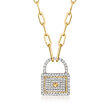 .30 ct. t.w. Diamond Lock Paper Clip Link Necklace in 18kt Gold Over Sterling