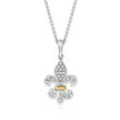 Diamond-Accented Fleur-De-Lis Pendant Necklace in Sterling Silver with 14kt Yellow Gold