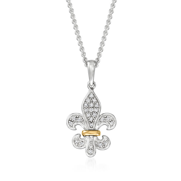 Diamond-Accented Fleur-De-Lis Pendant Necklace in Sterling Silver with 14kt Yellow Gold