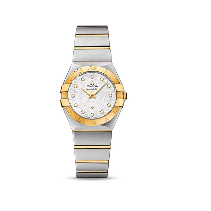 Omega Constellation Women's 27mm Stainless Steel and 18kt Gold Watch with Mother-Of-Pearl and Diamonds