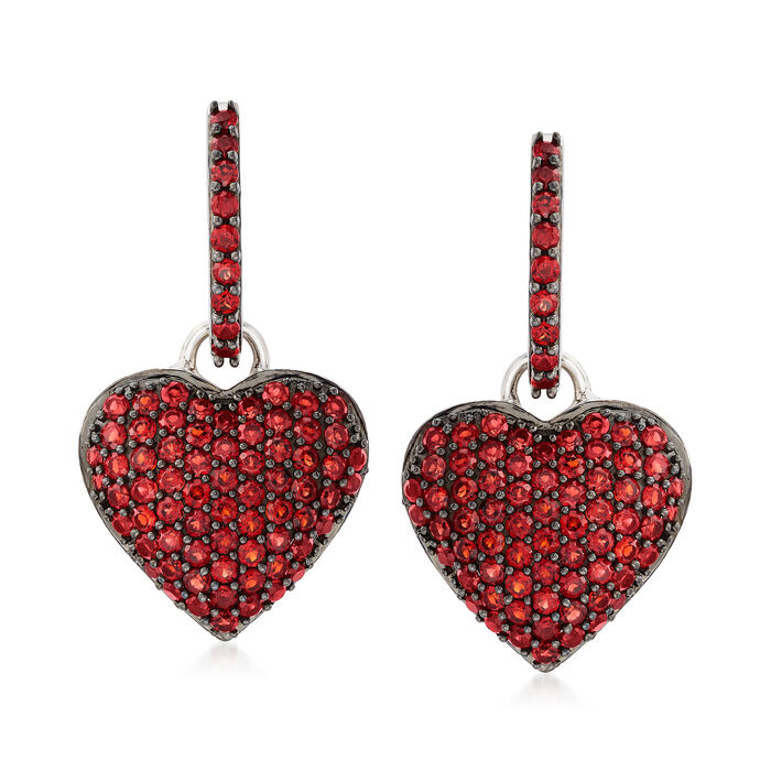 2.40 ct. t.w. Garnet Heart Cluster Drop Earrings in Sterling Silver
