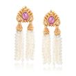 C. 1980 Vintage 2.00 ct. t.w. Pink Tourmaline and Cultured Pearl Clip-On Tassel Earrings in 14kt Yellow Gold  