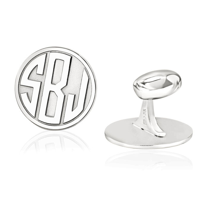 Sterling Silver Personalized Monogram Round Cuff Links