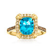Le Vian 2.20 Carat Deep Sea Blue Topaz Ring with .40 ct. t.w. Nude and Chocolate Diamonds in 14kt Honey Gold